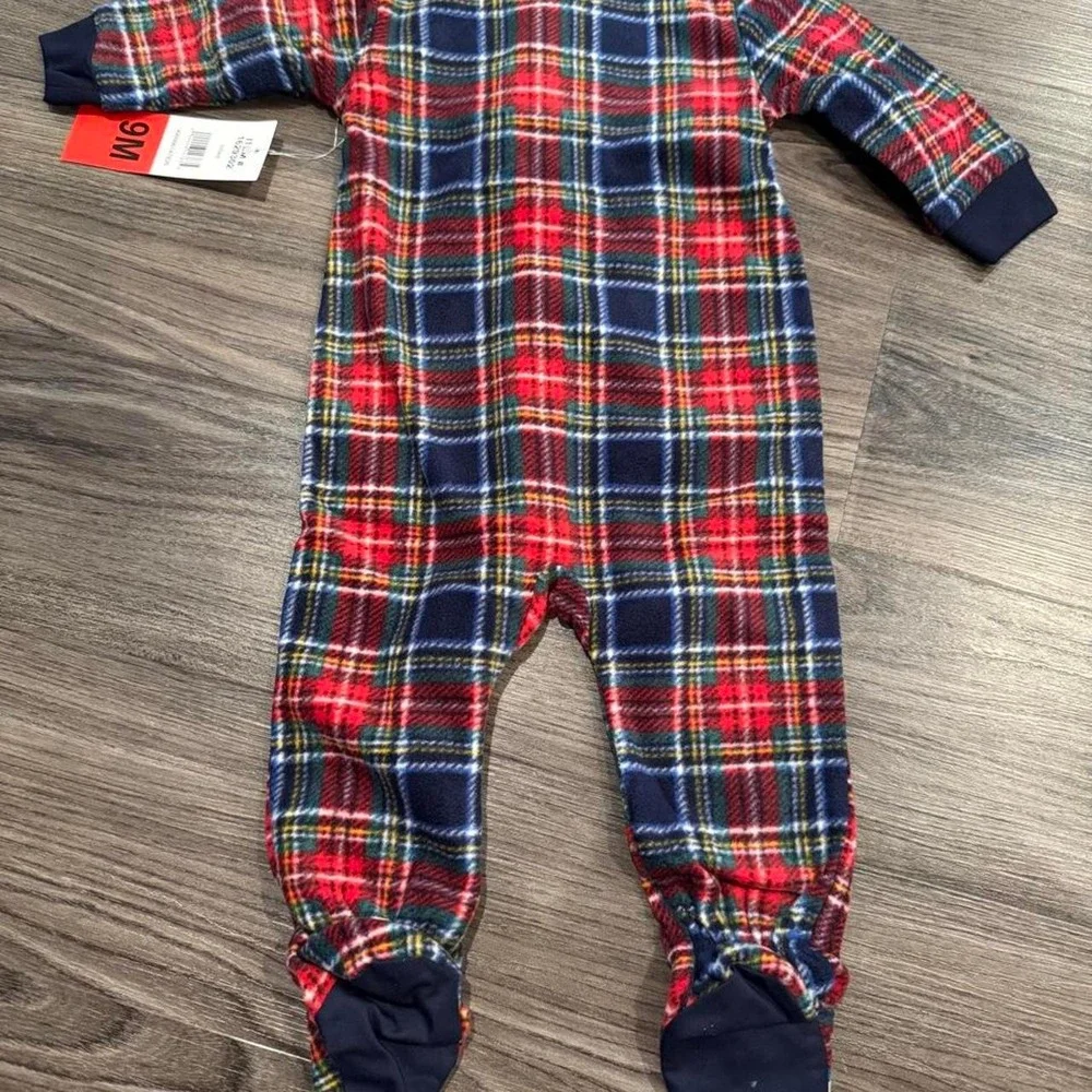 Eddie Bauer red, blue, and white plaid  Christmas baby onesie size 9 months